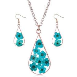 YAZILIND Dried Flower Necklace Drop Shape Pendant Necklaces Hook Earrings Women Girls Sister Birthday Jewelry Set
