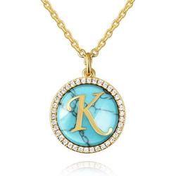 KissYan Turquoise Initial Necklace, 18K Gold Letter Pendant Dainty Jewelry Cubic Zirconia Alphabet Charms Adjustable Chain Necklace for Women Girls