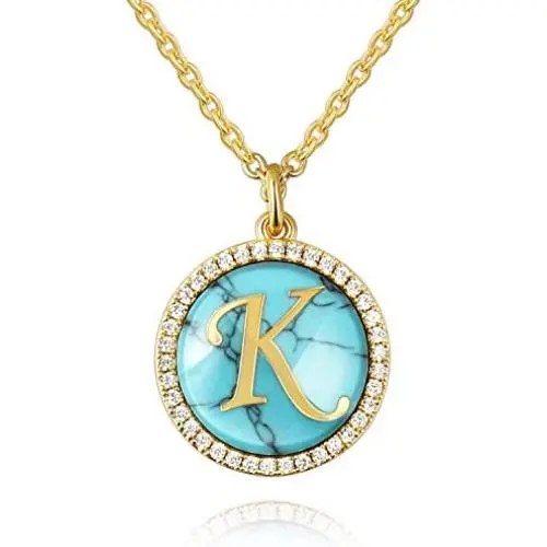 KissYan Turquoise Initial Necklace, 18K Gold Letter Pendant Dainty Jewelry Cubic Zirconia Alphabet Charms Adjustable Chain Necklace for Women Girls KissYan Turquoise Initial Necklace, 18K Gold Letter Pendant Dainty Jewelry Cubic Zirconia Alphabet Charms Adjustable Chain Necklace for Women Girls