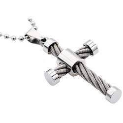 Blackjack Jewelry Mens Stainless Steel Wire Cross Pendant