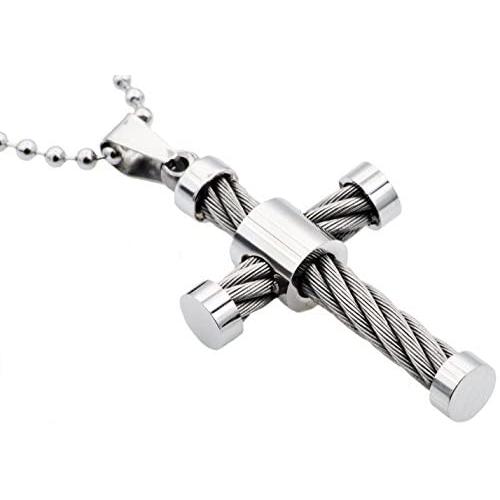 Blackjack Jewelry Mens Stainless Steel Wire Cross Pendant
