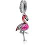 Eternalll Original 925 Sterling Silver Beads Pink Flamingo Bird Enamel CZ Stone Dangle Lucky Animal Charm Birthday Christmas Charm for Women Original Pandora Bracelets Jewelry Gift (B)