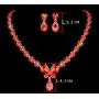 Brishow Red Rhinestone Bride Wedding Jewelry Set Bridal Crystal Necklace Earrings Set for Women and Girls (3 PCS)
