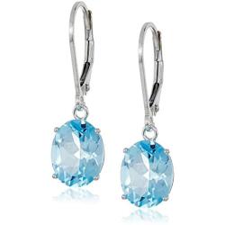 Sterling Silver Oval Created or Genuine Gemstone Dangle Earrings