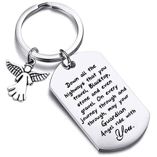 FUSTMW Drive Safe Keychain New Driver Gifts Dad Boyfriend Gifts May Your Guardian Angel Ride with You