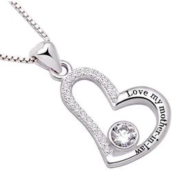 ALOV Jewelry Sterling Silver Love My Mother-in-Law Love Heart Cubic Zirconia Pendant Necklace