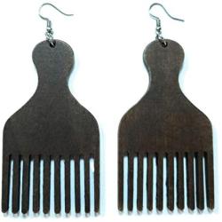 Afro Pick Hair Comb Black African American Natural Wood Women Fashion Jewelry Dangle Earrings