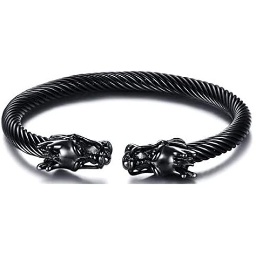 Mgutillart Punk Rock 10MM Titanium Steel Dragon Cuff Bracelet