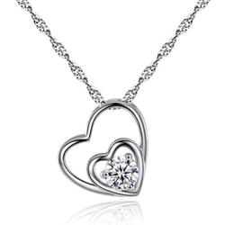 Aria Belle Silver Love Heart Pendant Necklace18K White Gold Plated Cubic Zirconia Jewelry Gift Necklaces for Women