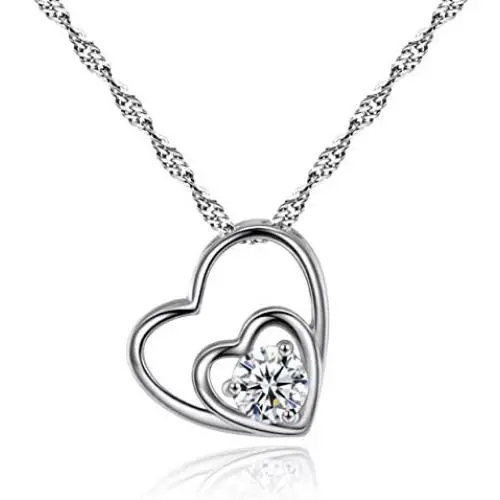 Aria Belle Silver Love Heart Pendant Necklace18K White Gold Plated Cubic Zirconia Jewelry Gift Necklaces for Women Aria Belle Silver Love Heart Pendant Necklace18K White Gold Plated Cubic Zirconia Jewelry Gift Necklaces for Women