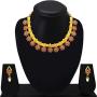 Aheli Bollywood Flower Shape Multicolor Colored Faux Stone Wedding Necklace Earrings Indian Fashion Jewelry Set for Women