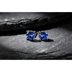 Swarovski Stud Earrings for Women - 925 Sterling Silver Crystal Earrings - Birthstone Earrings Studs for Girls - Sapphire Crystal From Swarovski By GoSparkling Allergy-Free Passed SGS Inspection