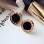 Arain Titanium Steel Stud earring Two Tone Round Black Disc Charm Dangle Drop Earrings Hypoallergenic Fashion Earrings for Women Girls