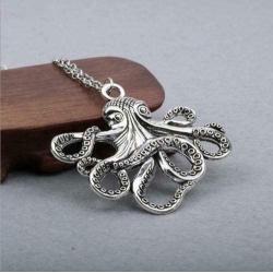 Silver Tone Steampunk Octopus Pirates of the Caribbean Necklace Earring Ring Jewelry Gift Set
