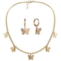 Nanafast Butterfly Necklace Earrings Set Adjustable Butterfly Chain Necklace Charm Hoop Earrings Butterfly Jewelry for Women Girls Christmas Birthday