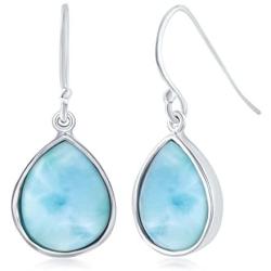Sterling Silver High Polish Bezel-Set Natural Larimar Teardrop Earrings