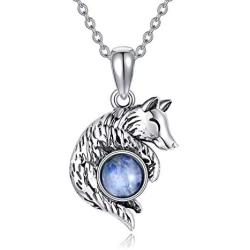 Wolf Pendant Necklace 925 Sterling Silver Moonstone Necklace Wolf Lovers Jewelry for Women Girl
