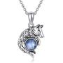 Wolf Pendant Necklace 925 Sterling Silver Moonstone Necklace Wolf Lovers Jewelry for Women Girl