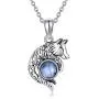Wolf Pendant Necklace 925 Sterling Silver Moonstone Necklace Wolf Lovers Jewelry for Women Girl Wolf Pendant Necklace 925 Sterling Silver Moonstone Necklace Wolf Lovers Jewelry for Women Girl