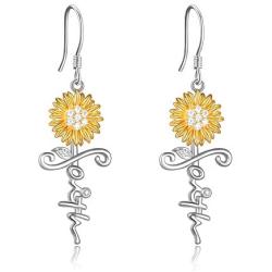 POPLYKE Sunflower Jewelry 925 Sterling Silver Sunflower Dangle Drop Earrings for Women Girls