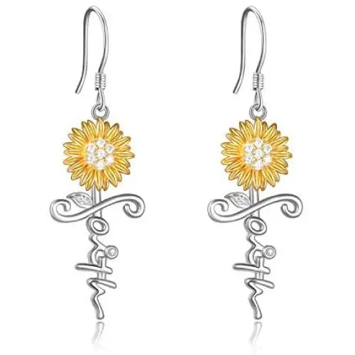 POPLYKE Sunflower Jewelry 925 Sterling Silver Sunflower Dangle Drop Earrings for Women Girls POPLYKE Sunflower Jewelry 925 Sterling Silver Sunflower Dangle Drop Earrings for Women Girls