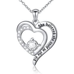 Inspirational Jewelry Sterling Silver She Believed She Could So She Did Love Heart Necklace