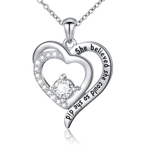 Inspirational Jewelry Sterling Silver She Believed She Could So She Did Love Heart Necklace