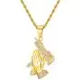 Lee Island Fashion 18K Gold Plated CZ Prayer Hand With Gun Pendant Stainless Steel Necklace, 24 Inch Chain Hip Hop Jewelry Lee Island Fashion 18K Gold Plated CZ Prayer Hand With Gun Pendant Stainless Steel Necklace, 24 Inch Chain Hip Hop Jewelry