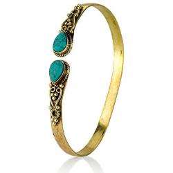 Koral Jewelry Synthetic Turquoise Brass Adjustable Bangle Bracelet 0.5mm