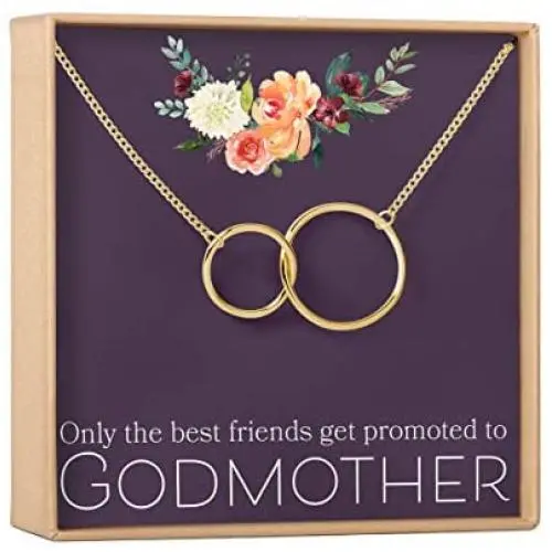 Dear Ava Godmother Necklace: Godmother Gift, Godmother Proposal, Fairy Godmother, Jewelry Gift, 2 Interlocking Circles (Gold-Plated-Brass, NA)