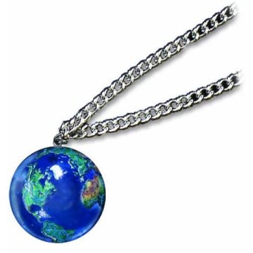 Pendant, Blue Earth Marble, Natural Earth Continents, Endless Stainless Steel Chain, 1 (22mm) Inch Diameter