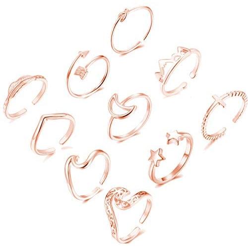 Dcfywl731 10PCS Rings for Teen Girls,Arrow Knot Wave Open Rings Kunckle Stackable Thumb Finger Rings Set for Teen Girls Hypoallergenic Sandals Jewelry
