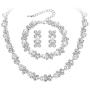 BriLove Wedding Bridal Simulated Pearl Necklace Bracelet Earrings Jewelry Set for Women Crystal Flower Collar Necklace Tennis Bracelet Drop Earrings Set Clear Silver-Tone