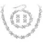 BriLove Wedding Bridal Simulated Pearl Necklace Bracelet Earrings Jewelry Set for Women Crystal Flower Collar Necklace Tennis Bracelet Drop Earrings Set Clear Silver-Tone