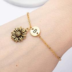 Joycuff Sunflower Bracelets for Women Teen Girls Daughter Best Friend Youre My Sunshine Initial Jewelry 18K Gold Chain Birthday Gifts for Her