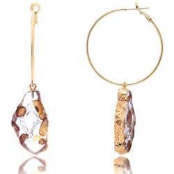 Dangle Hoop Earring with Agate Shaped - Geode Slice Druzy Earrings in Gold Plated, Great for Party, Date, Concert, Banquet and Daily Wear