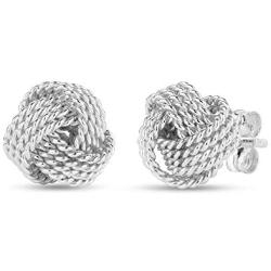 LeCalla Sterling Silver Jewelry Italian Design Diamond Cut Wire Love Knot Stud Earring for Women