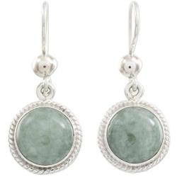 NOVICA Green Jade and .925 Sterling Silver Round Dangle Earrings, Mixco Moon