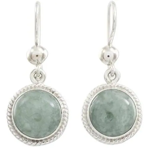 NOVICA Green Jade and .925 Sterling Silver Round Dangle Earrings, Mixco Moon NOVICA Green Jade and .925 Sterling Silver Round Dangle Earrings, Mixco Moon