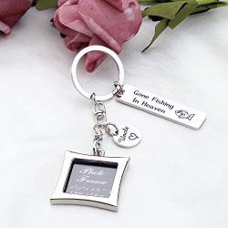 AKTAP Dad Memorial Keychain Gone Fishing In Heaven Photo Frame Keychain In Memory Of Dad Sympathy Gift Keepsake Jewelry