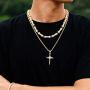 E-EmerMarking Hip Hop Iced Out Bling Cross Pendant Necklace for Men Stainless Steel Chains, 18K Gold & Silver Plated Simulated Diamond Pendants Chain Religious Christian Fashion Accessories Jewelry