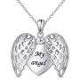 Locket Necklace 925 Sterling Silver Angel Wings Heart Necklace My Angel I love you Mothers Day Gift for Women