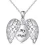 Locket Necklace 925 Sterling Silver Angel Wings Heart Necklace My Angel I love you Mothers Day Gift for Women