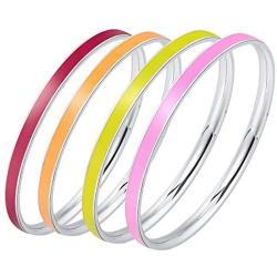 Valentines Day Gift MVCOLEDY Jewelry Bangle Bracelet Simple Style Colorful Enamel Candy Color Rainbow Friendship Bracelet Slip on Bangle Set Inspirational Bracelets for Women 8 Inches