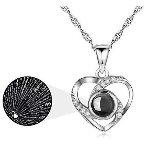 925 Sterling Silver Heart I Love You Necklace 100 Languages Love Necklace for Girlfriend Wife Romantic Gifts for Her