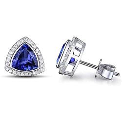 Lanmi 14K White Yellow Gold Genuine Tanzanite Diamond Dangle Drop Earrings Studs for Women Ladies Engagement Wedding