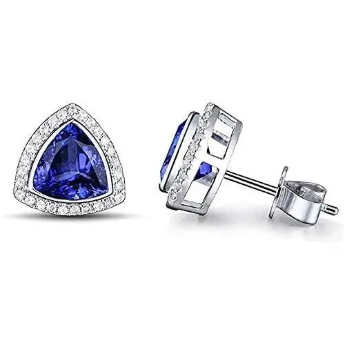 Lanmi 14K White Yellow Gold Genuine Tanzanite Diamond Dangle Drop Earrings Studs for Women Ladies Engagement Wedding