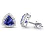 Lanmi 14K White Yellow Gold Genuine Tanzanite Diamond Dangle Drop Earrings Studs for Women Ladies Engagement Wedding