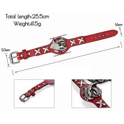 Gloalwin Jewellery Leather Bracelet for Men Genuine Leather Cuff Stainless Steel Adjustable Unisex Wristband (Red)