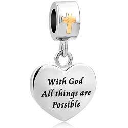 QueenCharms with God All Things All Possible Religious Charm Beads for Bracelets